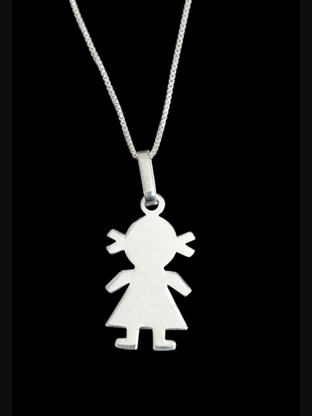 925 Sterling Silver Mexico Girl Child Engravable 1.33" Pendant 17.5" Chain